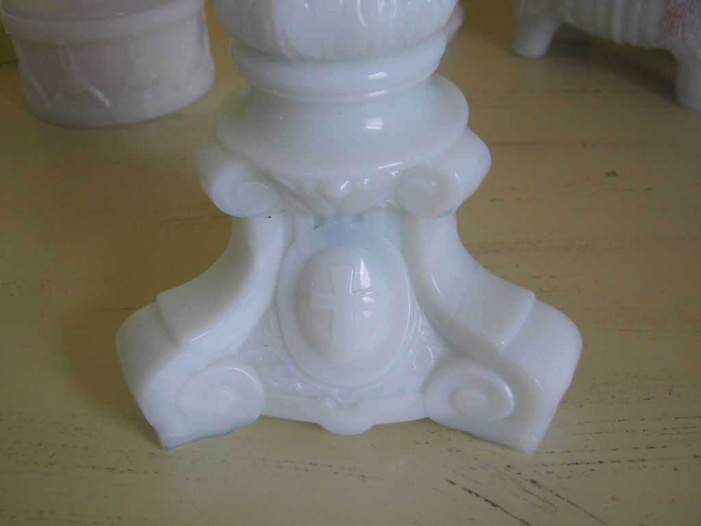 EAPG Scroll and Cross Candlestick - Fostoria & U.S. Glass - Opaque White EAPG Scroll and Cross Candlestick - Fostoria & U.S. Glass - Opaque White