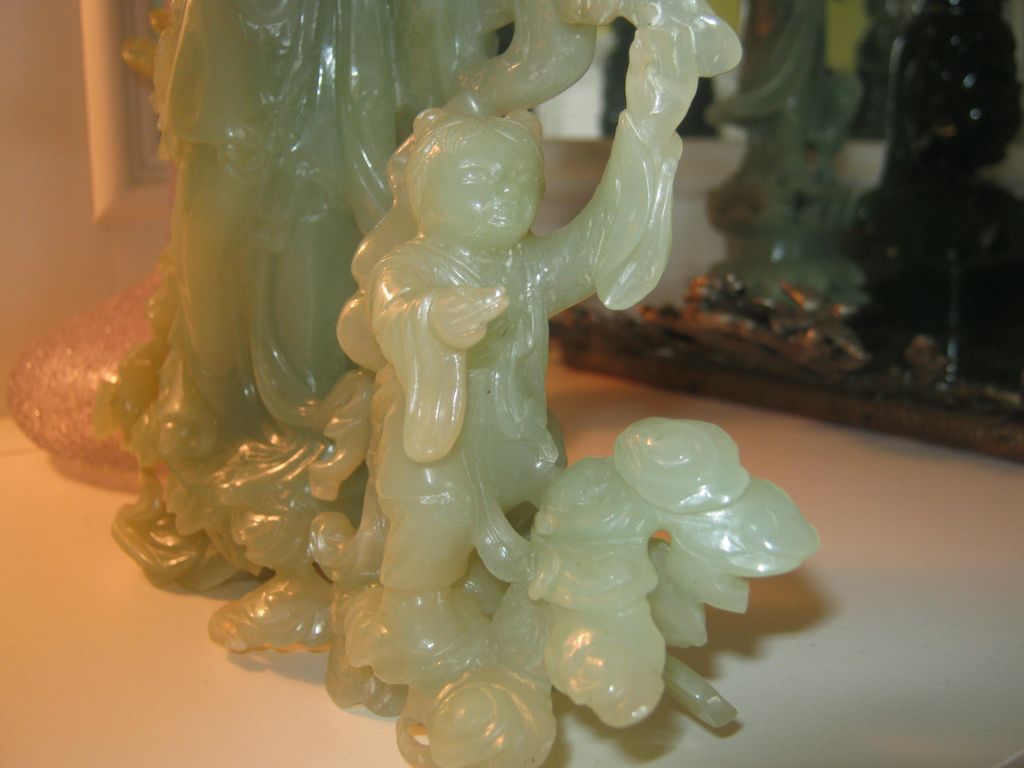 Stunning Chinese Jade Statue of Guan Yin and One of Her Accolades Stunning Chinese Jade Statue of Guan Yin and One of Her Accolades