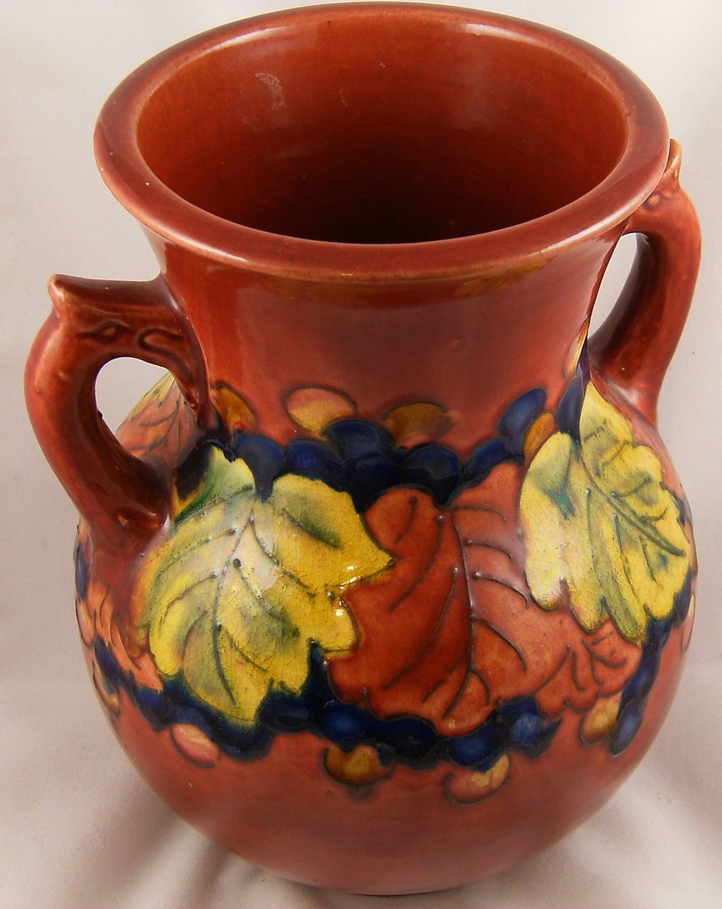 Vintage Red Pottery Vase Grapes Leaves Vintage Red Pottery Vase Grapes Leaves