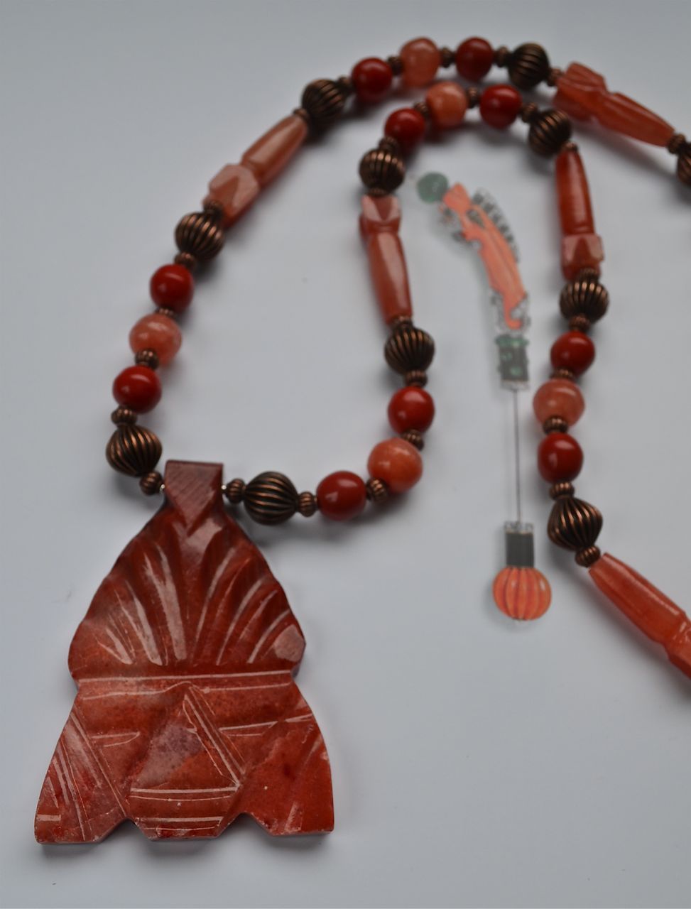Carved Aztec Spirit Warrior Stone Pendant Necklace Carved Aztec Spirit Warrior Stone Pendant Necklace