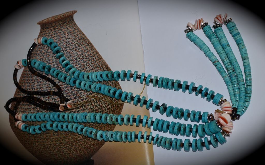 Southwestern Kingman Turquoise & Heishi Double Jacias Necklace Southwestern Kingman Turquoise & Heishi Double Jacias Necklace