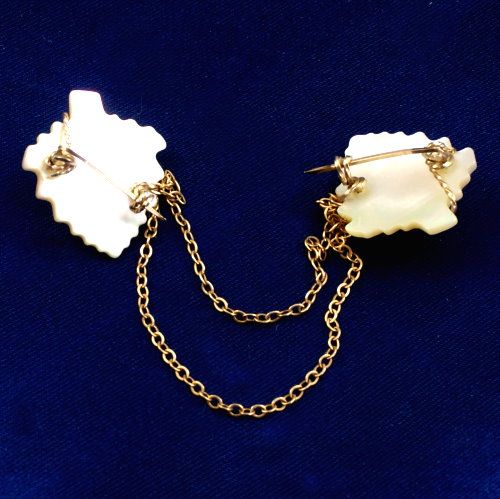 Chatelaine Mother of Pearl two leafs attached by chains gold filled C-Clasp Chatelaine Mother of Pearl two leafs attached by chains gold filled C-Clasp