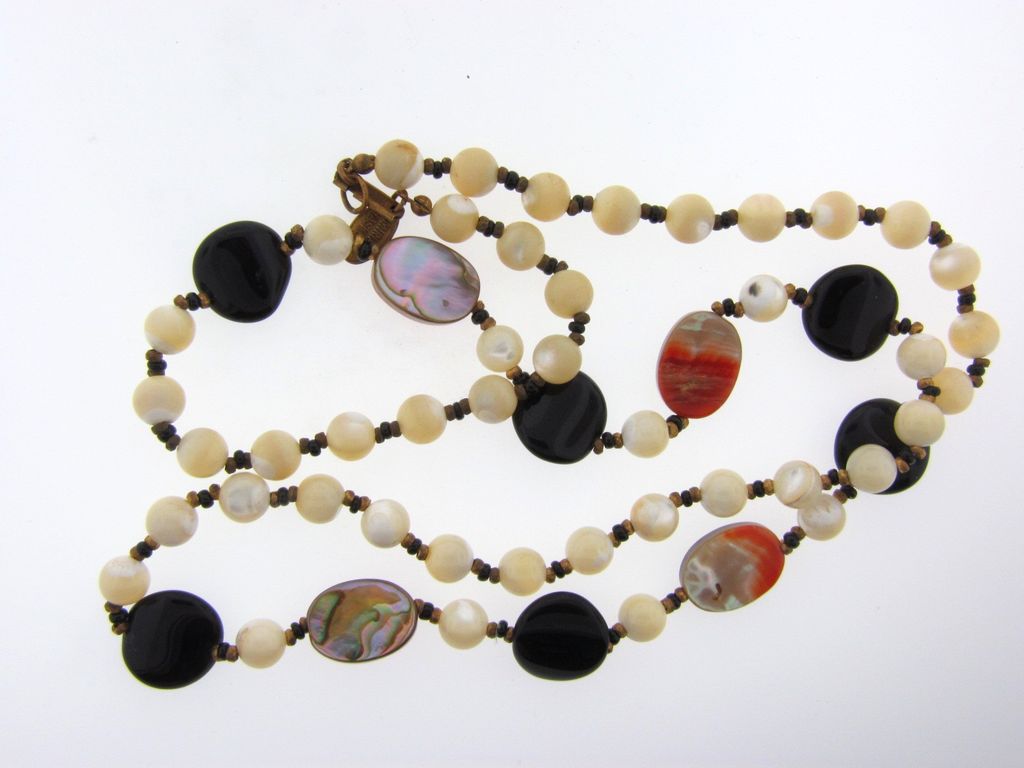 Signed Miriam Haskell mother of pearl bead with abalone necklace Signed Miriam Haskell mother of pearl bead with abalone necklace
