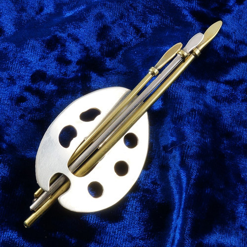 Signed "Taxco 925 Sterling Silver Artist palette & brushes brooch Signed "Taxco 925 Sterling Silver Artist palette & brushes brooch