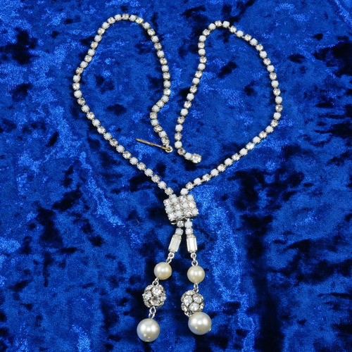 Interesting "Garne" Rhodium plated slide necklace crystal rhinestones & imitation pearls Interesting "Garne" Rhodium plated slide necklace crystal rhinestones & imitation pearls