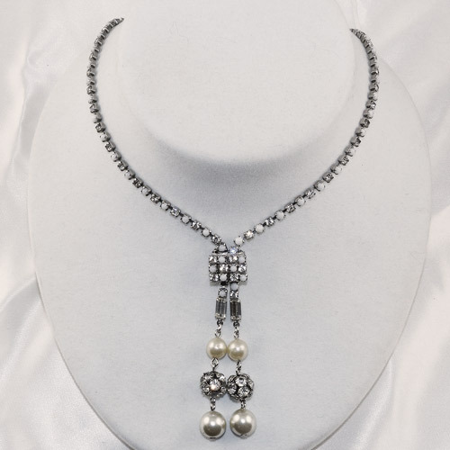 Interesting "Garne" Rhodium plated slide necklace crystal rhinestones & imitation pearls Interesting "Garne" Rhodium plated slide necklace crystal rhinestones & imitation pearls