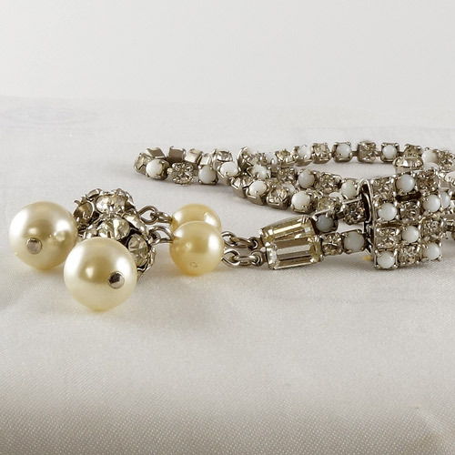 Interesting "Garne" Rhodium plated slide necklace crystal rhinestones & imitation pearls Interesting "Garne" Rhodium plated slide necklace crystal rhinestones & imitation pearls