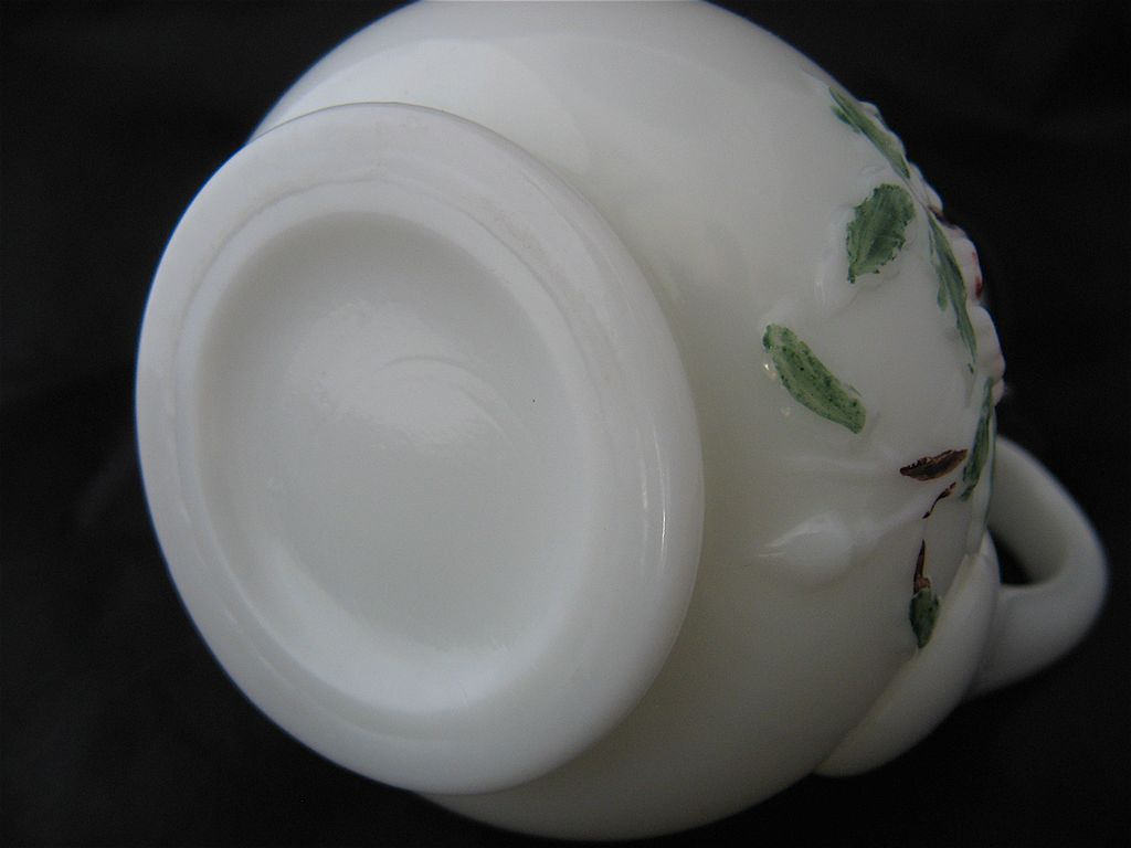 Ca 1900 Art Glass Syrup Pitcher Raised Floral Pattern Ca 1900 Art Glass Syrup Pitcher Raised Floral Pattern