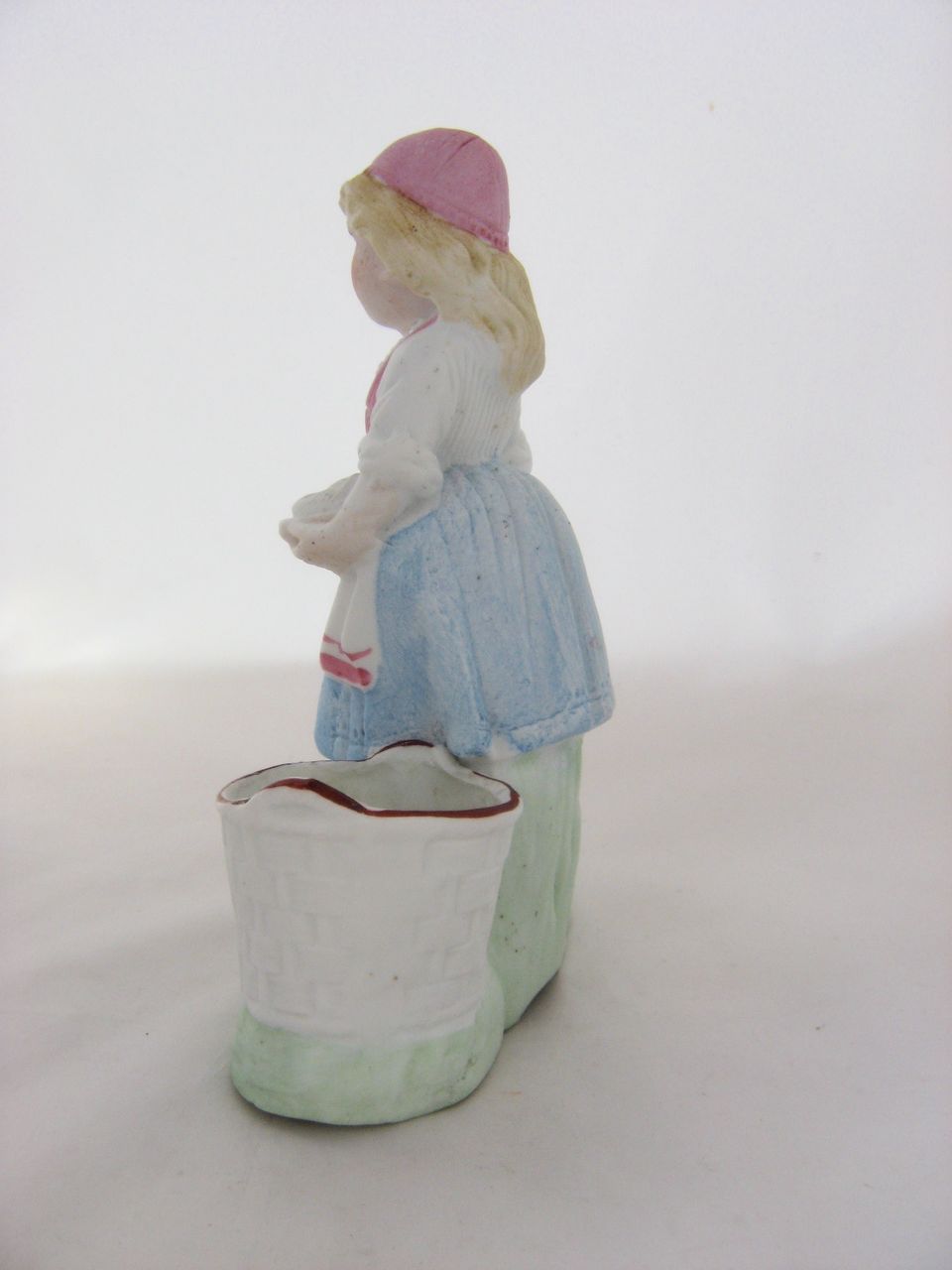 German Bisque Spill Vases Figurine girl w/ Fish Early 1900s German Bisque Spill Vases Figurine girl w/ Fish Early 1900s
