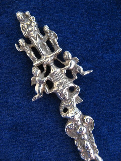 Antique Dutch Solid 833 Silver Figural Fork Mary & Child Cherubs Antique Dutch Solid 833 Silver Figural Fork Mary & Child Cherubs