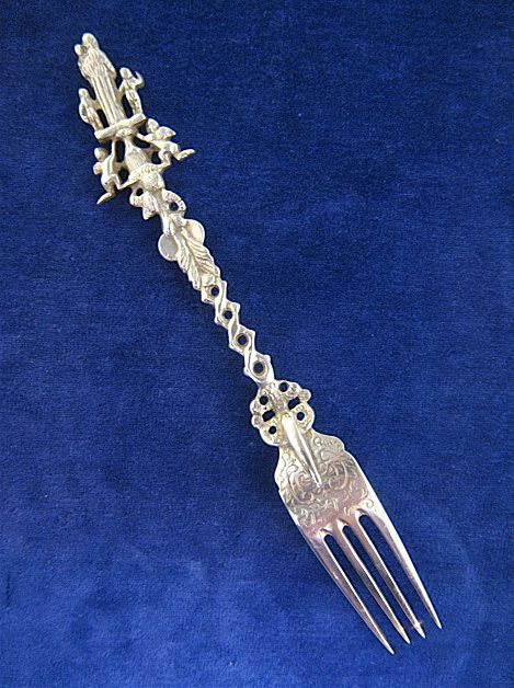 Antique Dutch Solid 833 Silver Figural Fork Mary & Child Cherubs Antique Dutch Solid 833 Silver Figural Fork Mary & Child Cherubs