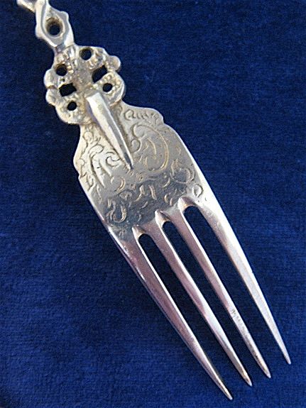 Antique Dutch Solid 833 Silver Figural Fork Mary & Child Cherubs Antique Dutch Solid 833 Silver Figural Fork Mary & Child Cherubs