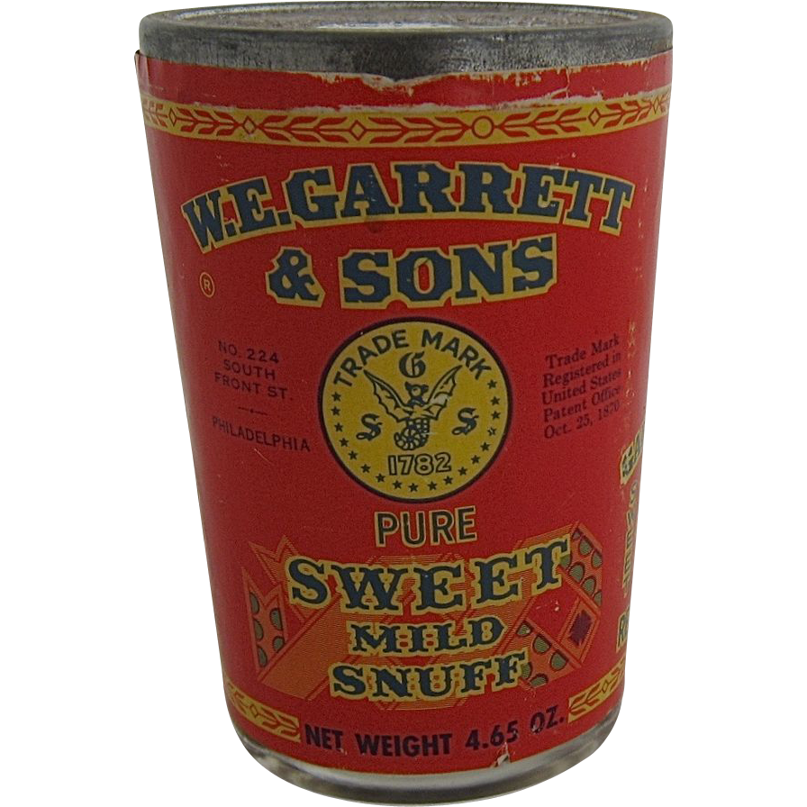 Vintage Garrett Sons Sweet Snuff in Jar Tin Lid Sealed from