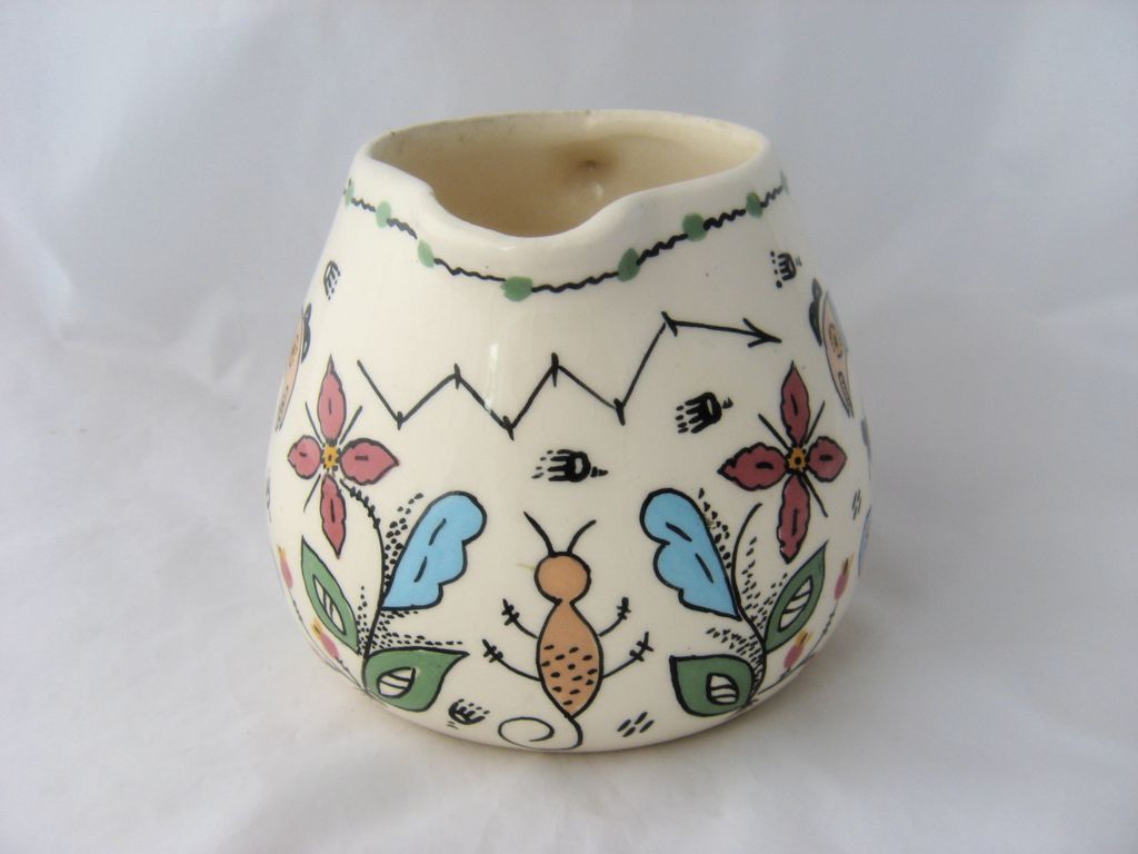 1977 Genevieve Golsh Pottery Pitcher Birds Hand Painted 1977 Genevieve Golsh Pottery Pitcher Birds Hand Painted