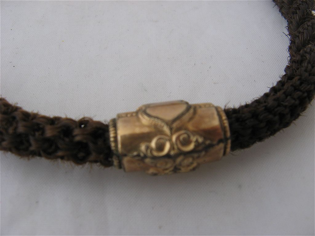 Victorian Woven Hair Watch Chain Key Fob Mining Symbol Victorian Woven Hair Watch Chain Key Fob Mining Symbol