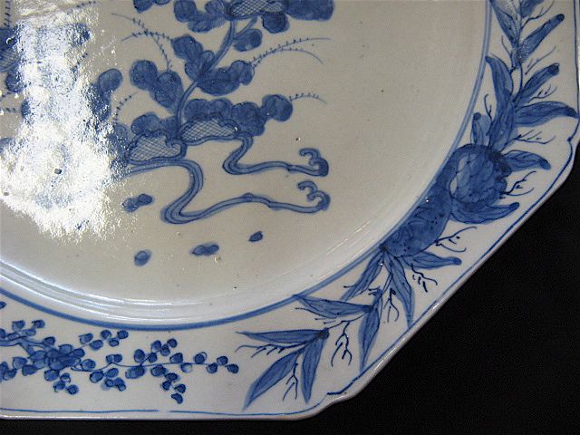 Edo Period Imari Sometsuke Blue White Octagonal Porcelain Charger Bowl Edo Period Imari Sometsuke Blue White Octagonal Porcelain Charger Bowl