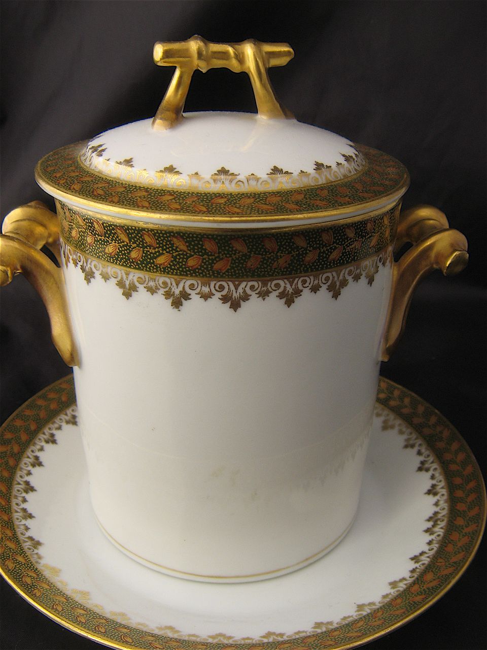 Ca 1900 Haviland Limoges Porcelain Can or Jar Holder w/ Underplate Ca 1900 Haviland Limoges Porcelain Can or Jar Holder w/ Underplate