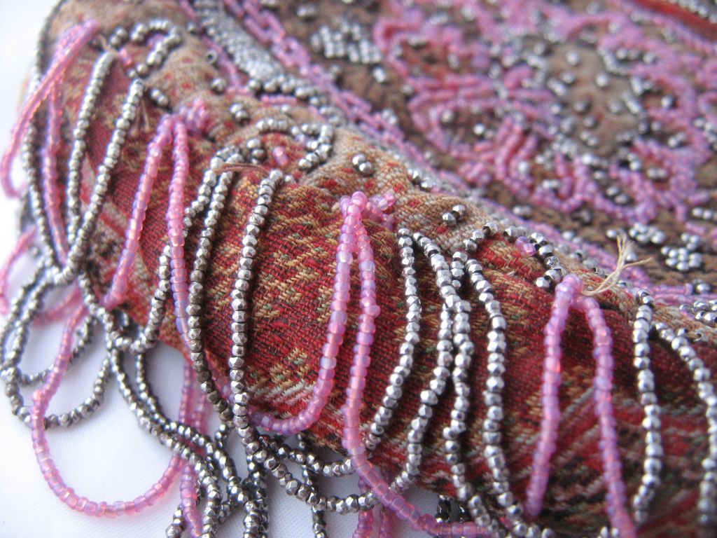 1920s French Ornate Pink Glass & steel Beaded Evening Evening Bag 1920s French Ornate Pink Glass & steel Beaded Evening Evening Bag