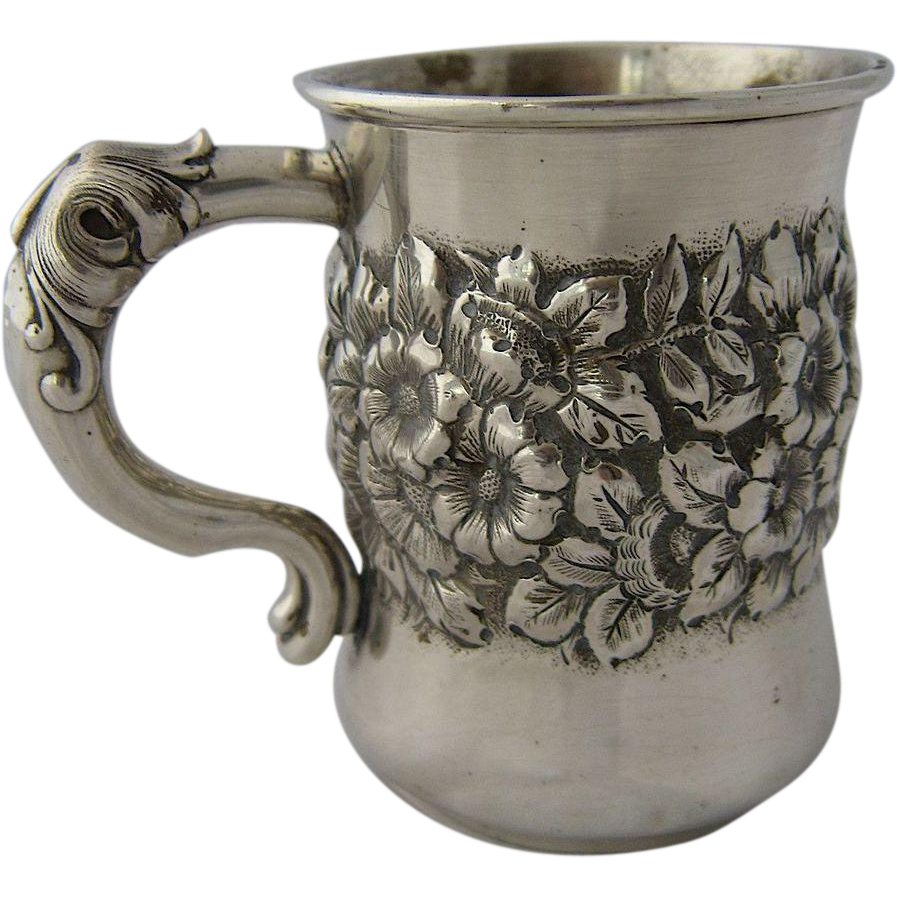 Ca 1900 Shiebler Sterling Child's Cup Repousse Florals Ca 1900 Shiebler Sterling Child's Cup Repousse Florals