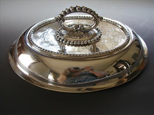 English Silver Serving Dish Removable Ornate Handle English Silver Serving Dish Removable Ornate Handle