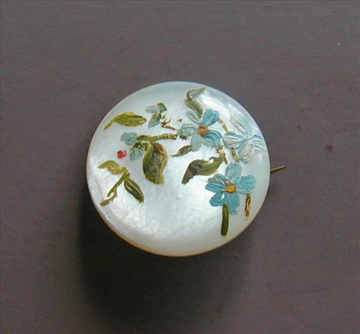 Hand Painted Mother Of Pearl Button Pin Back Hand Painted Mother Of Pearl Button Pin Back