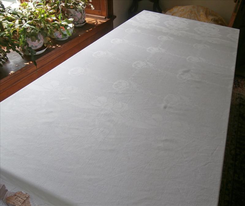 French Tablecloth Antique Damask Crocheted Lace French Tablecloth Antique Damask Crocheted Lace