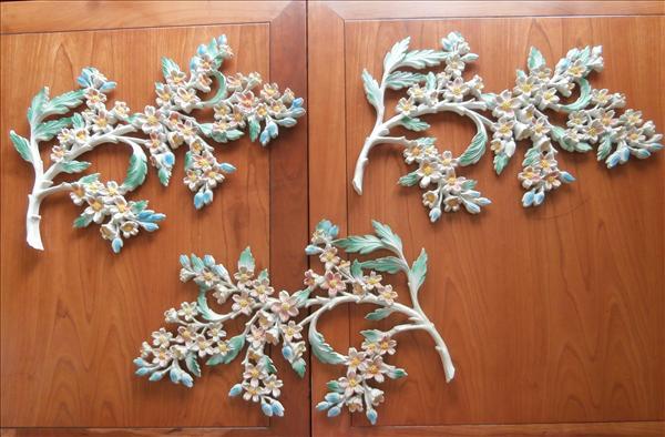 3 Airbrushed Flowers Wall Plaques Set Vintage Flower Branches 3 Airbrushed Flowers Wall Plaques Set Vintage Flower Branches