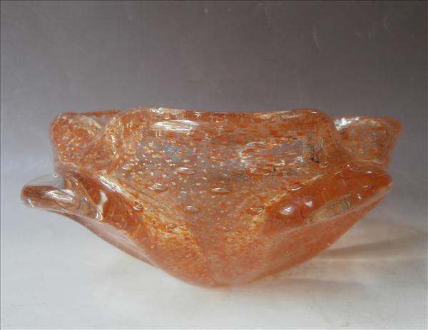 Murano Glass Bowl Orange Vintage Silver Flecks Bullicante Murano Glass Bowl Orange Vintage Silver Flecks Bullicante