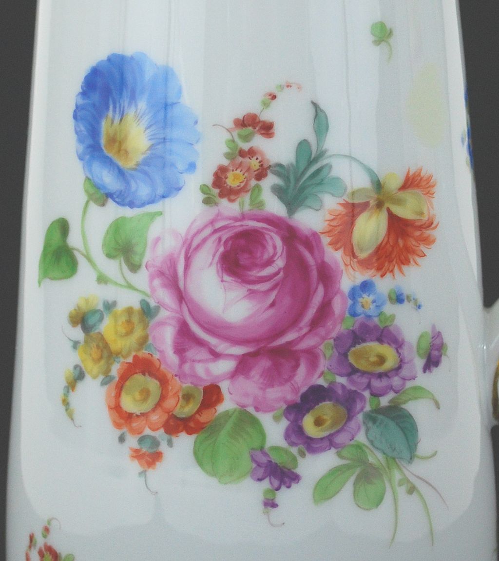 Antique Porcelain Dresden Germany Hand Decorated Pitcher with Lid Antique Porcelain Dresden Germany Hand Decorated Pitcher with Lid