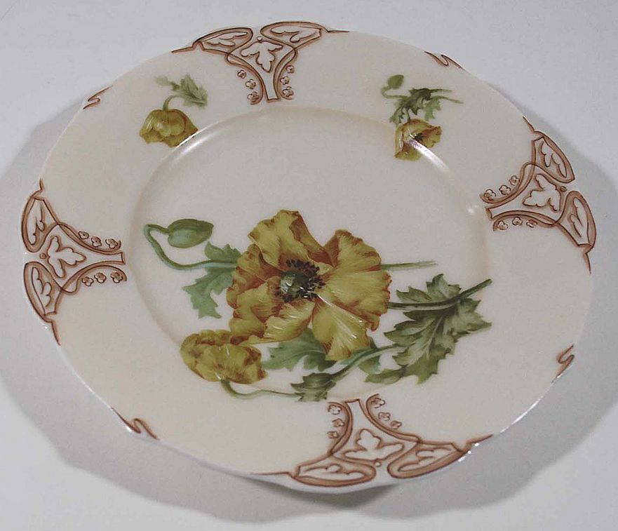 Antique Pair of Old Ivory Porcelain Plates, Poppy Pattern, # 122 Antique Pair of Old Ivory Porcelain Plates, Poppy Pattern, # 122