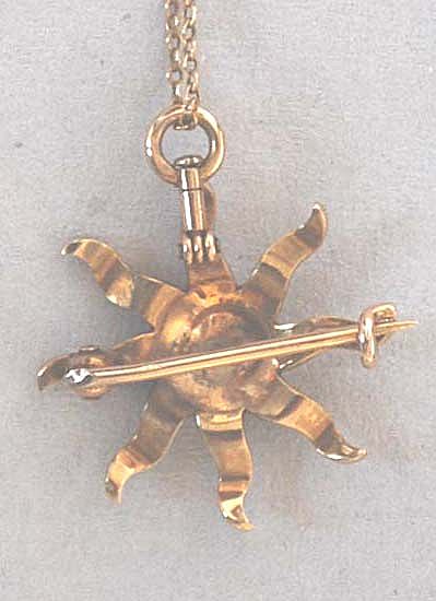 Antique 10K Gold Starburst Pendant & Brooch, Pearls and Diamond Antique 10K Gold Starburst Pendant & Brooch, Pearls and Diamond
