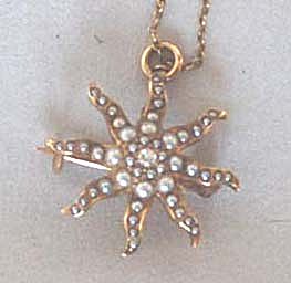 Antique 10K Gold Starburst Pendant & Brooch, Pearls and Diamond Antique 10K Gold Starburst Pendant & Brooch, Pearls and Diamond