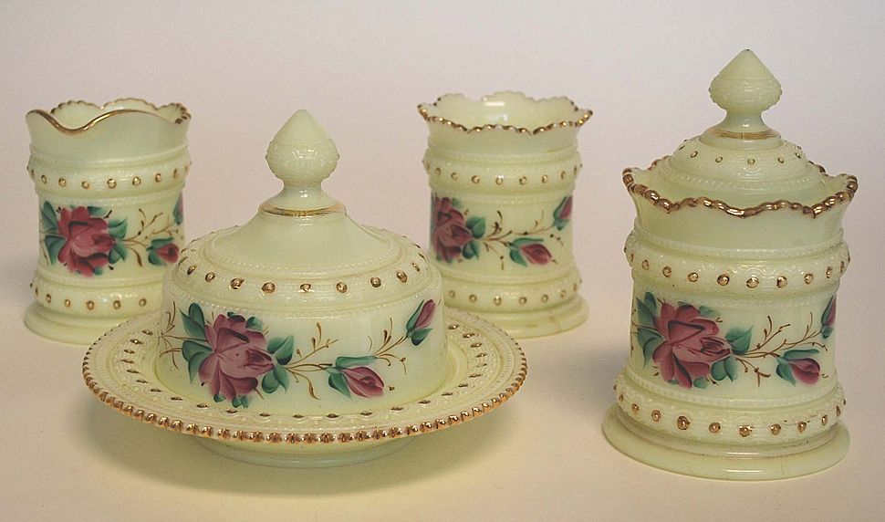 Heisey Custard Glass Breakfast Set, Signed, Antique Heisey Custard Glass Breakfast Set, Signed, Antique