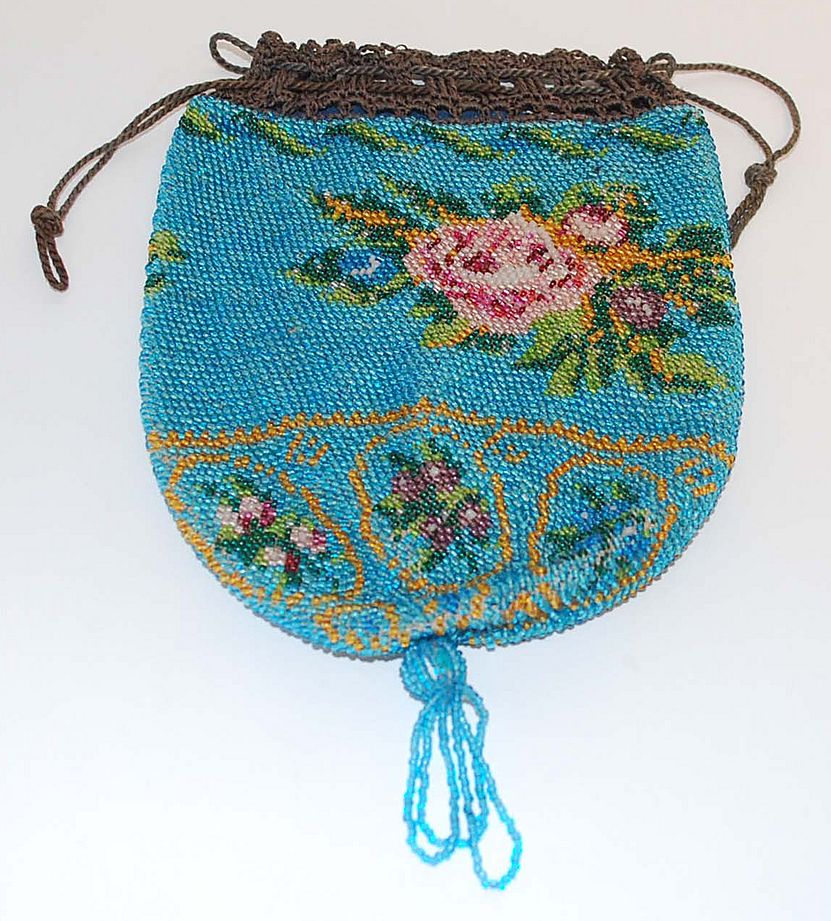 Victorian Floral Beaded Bag, Antique Victorian Floral Beaded Bag, Antique