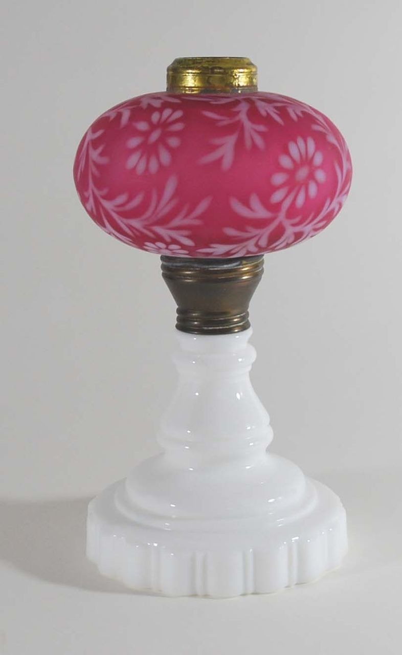 Antique Cranberry Satin Glass Lamp, Fenton Antique Cranberry Satin Glass Lamp, Fenton