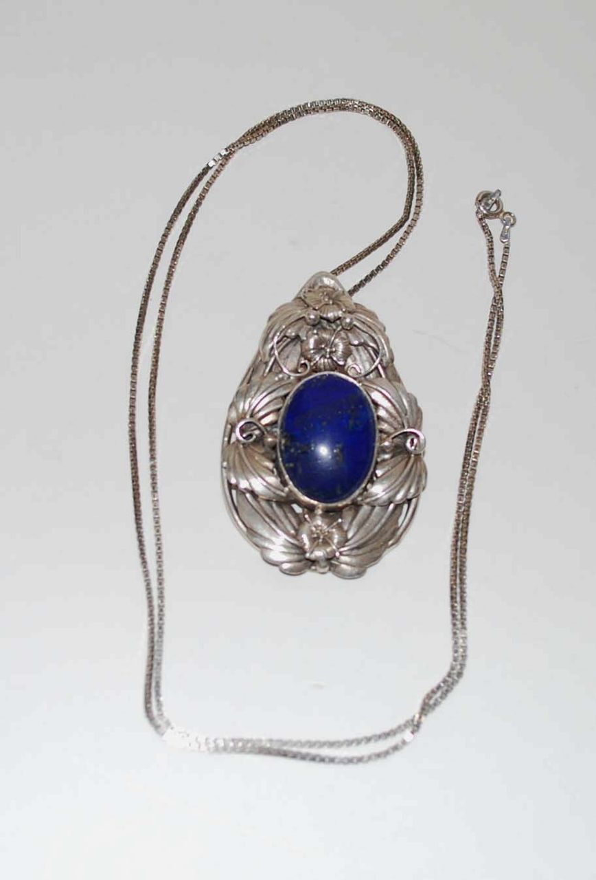 Lapis Pendant, Sterling Silver with Chain, Vintage Lapis Pendant, Sterling Silver with Chain, Vintage