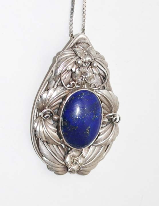 Lapis Pendant, Sterling Silver with Chain, Vintage Lapis Pendant, Sterling Silver with Chain, Vintage