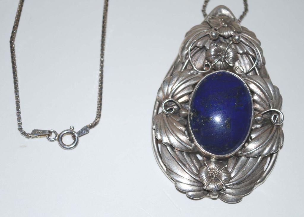 Lapis Pendant, Sterling Silver with Chain, Vintage Lapis Pendant, Sterling Silver with Chain, Vintage