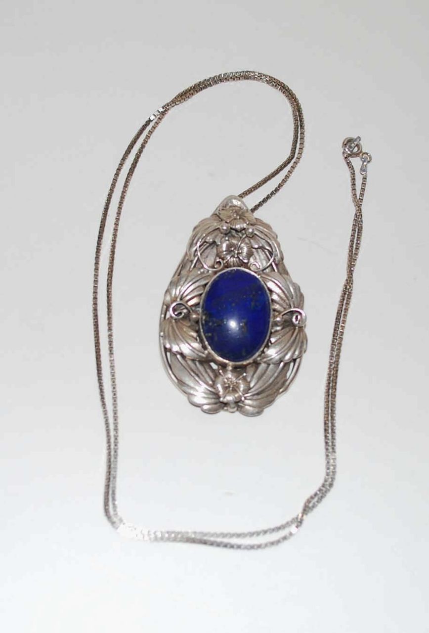 Lapis Pendant, Sterling Silver with Chain, Vintage Lapis Pendant, Sterling Silver with Chain, Vintage