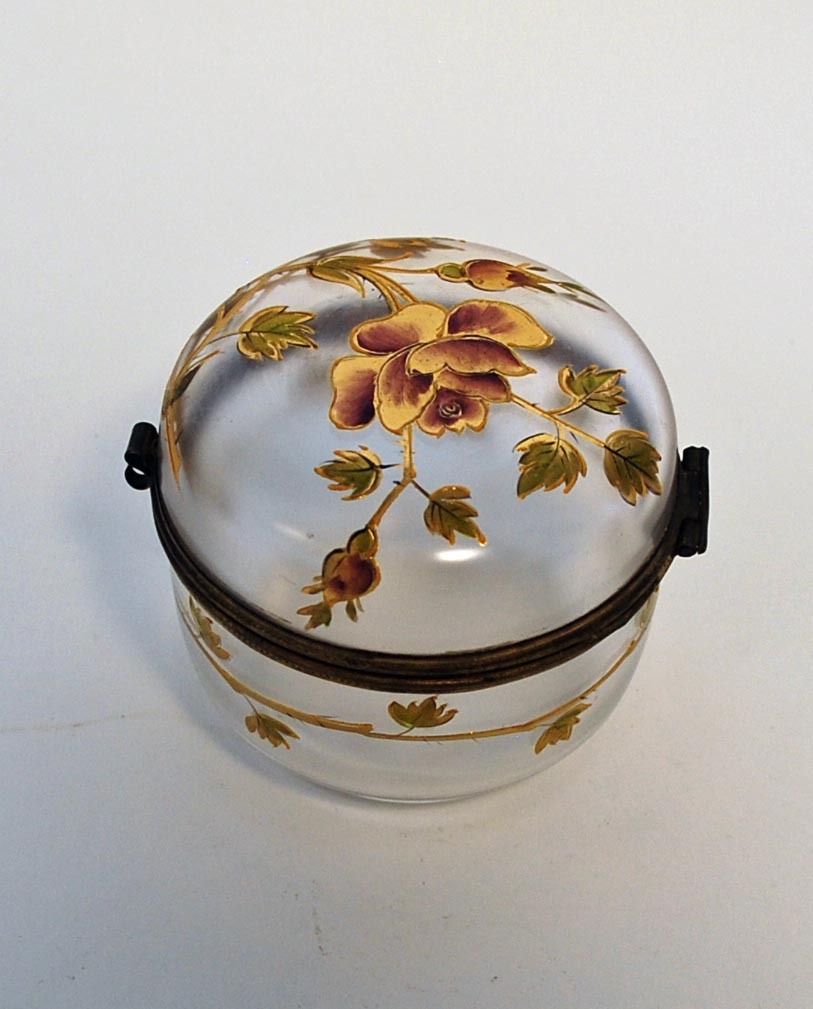 Antique Fancy Hand Painted Hinged Covered Box, Victorian Antique Fancy Hand Painted Hinged Covered Box, Victorian