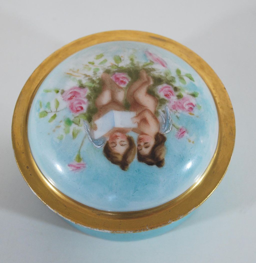 Antique Porcelain Hand Painted Storage Box, France Antique Porcelain Hand Painted Storage Box, France