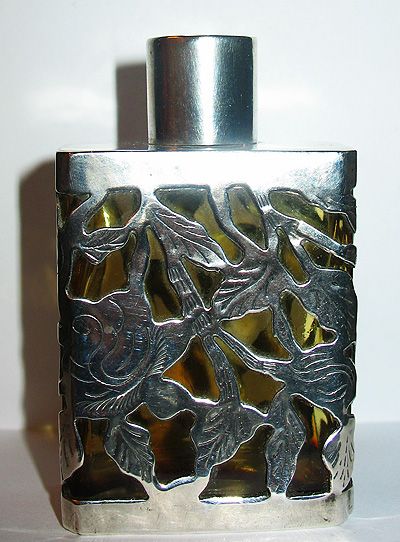 Sterling Silver Overlay Green Perfume Bottle--Lovely! Sterling Silver Overlay Green Perfume Bottle--Lovely!