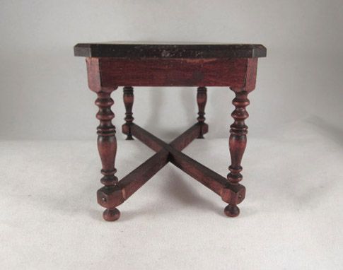German 1" Red-Stained Library Table Dollhouse Furniture German 1" Red-Stained Library Table Dollhouse Furniture