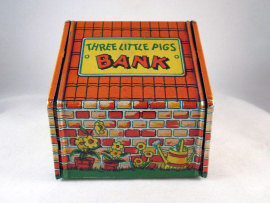 Chein Tin Litho Three Little Pigs House Bank c.1930 Chein Tin Litho Three Little Pigs House Bank c.1930