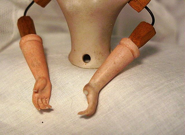 Half Doll Wood & Wire Arms Bisque Half Doll Wood & Wire Arms Bisque