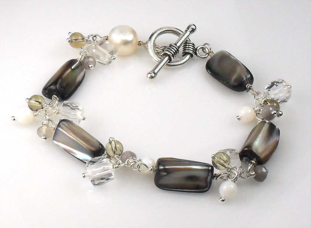 Mother of Pearl Quartz Botswana Sterling Bracelet Mother of Pearl Quartz Botswana Sterling Bracelet
