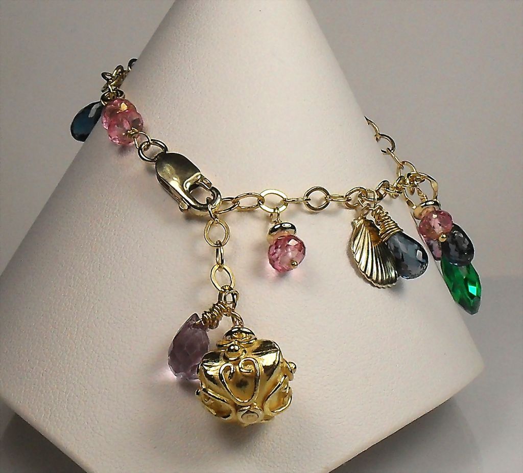 Mystic Pink Quartz London Blue Topaz Gemstone Vermeil Gold Filled Charm Bracelet Mystic Pink Quartz London Blue Topaz Gemstone Vermeil Gold Filled Charm Bracelet