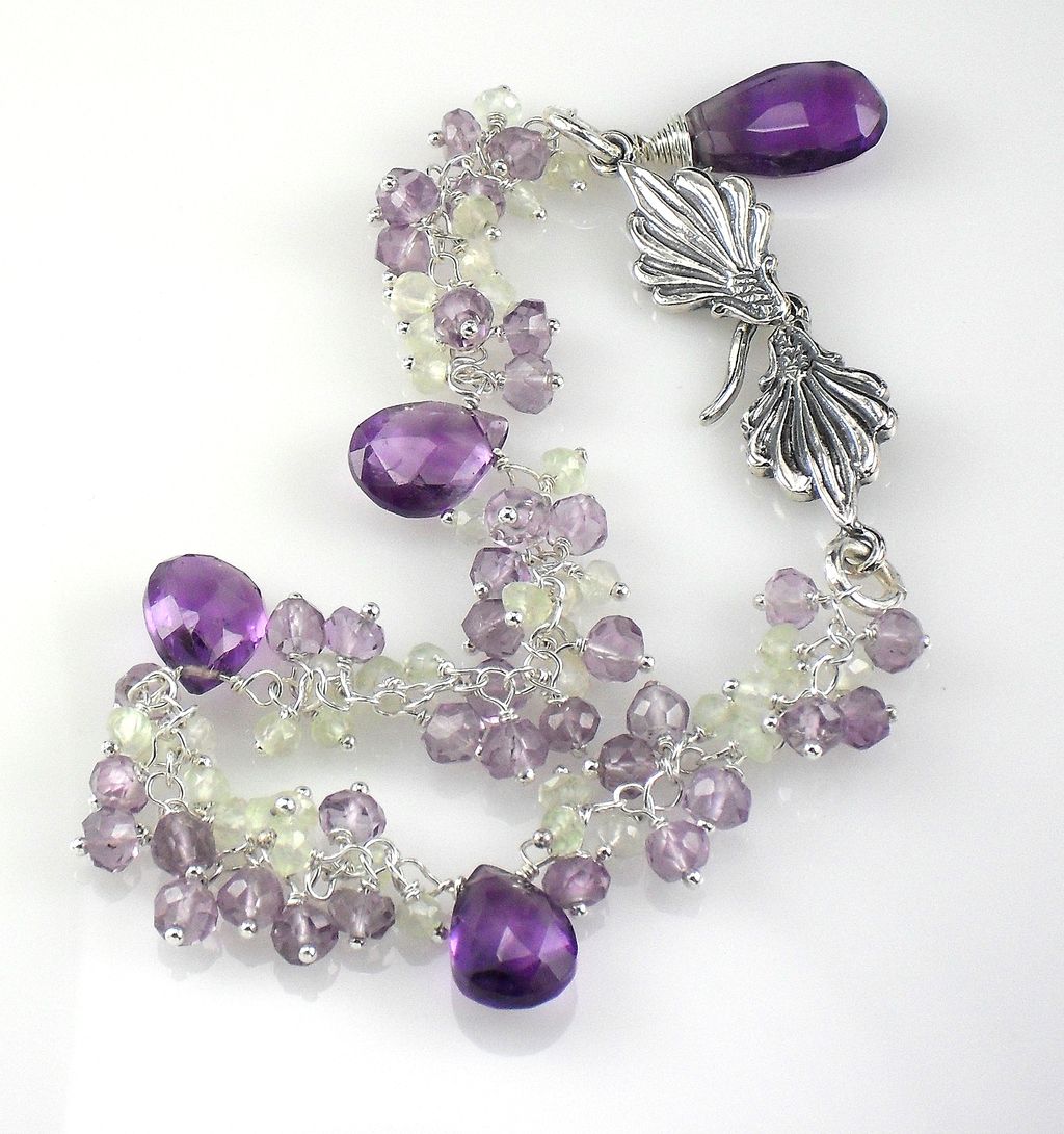 Amethyst Prasiolite Gemstone Sterling Cluster Bracelet Amethyst Prasiolite Gemstone Sterling Cluster Bracelet