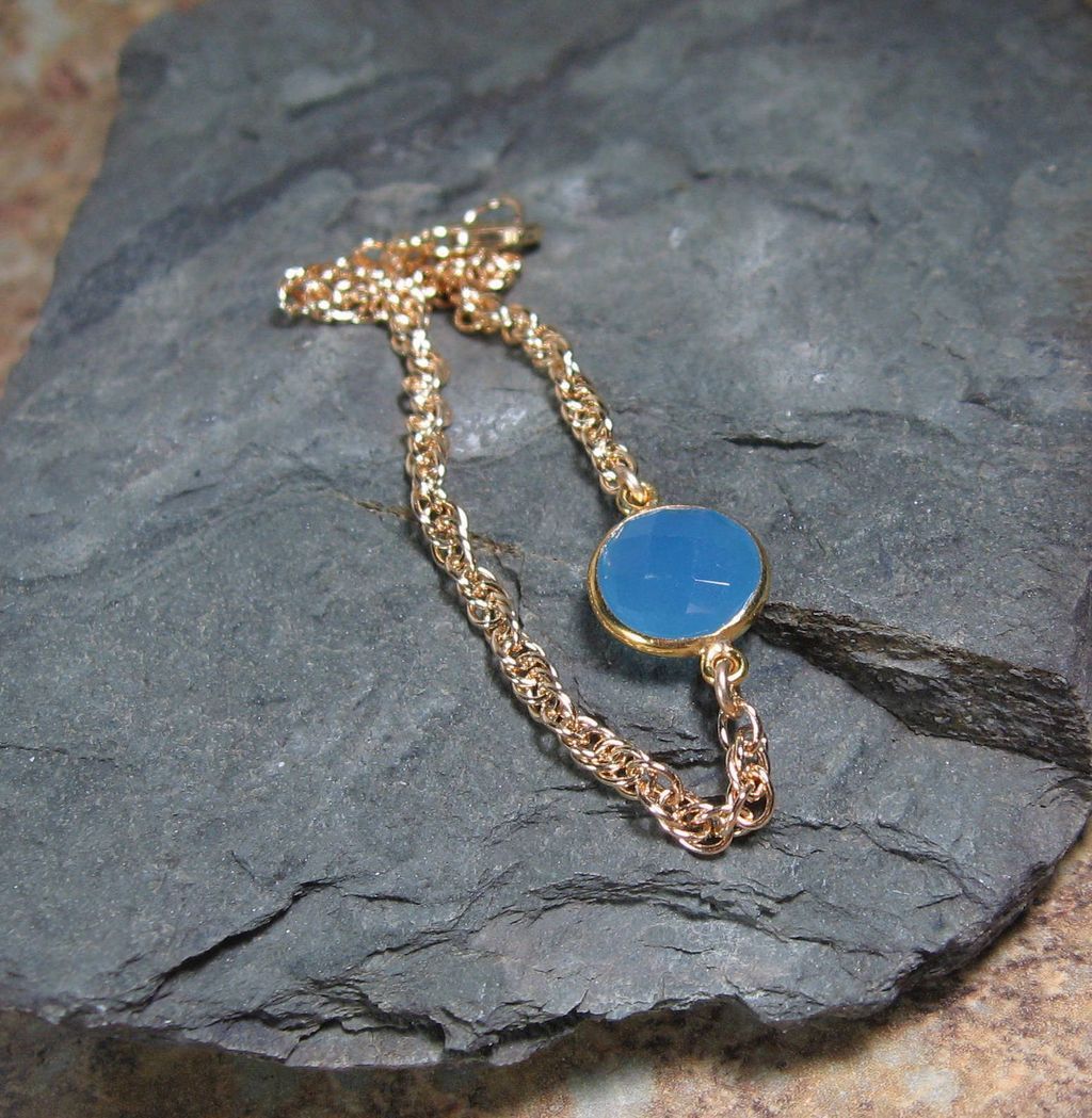 Sky Blue Chalcedony Gemstone Gold Bracelet Sky Blue Chalcedony Gemstone Gold Bracelet