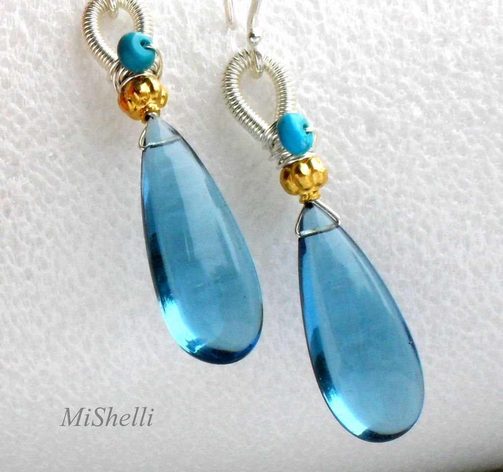 London Blue Quartz 18K Gold Turquoise Sterling Coiled Earrings London Blue Quartz 18K Gold Turquoise Sterling Coiled Earrings